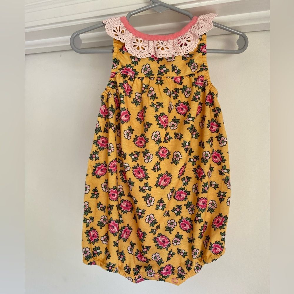 Matilda Jane Bubble Romper Size 12-18 Month Yellow Floral Doily lace trim